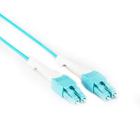 OM4 50/125 Multimode Fiber Optic Patch Cable - Reversible Polarity, Push-Pull Tab Connectors, OFNR PVC, LC-LC, Aqua