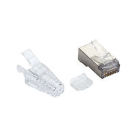 CAT6A Modular RJ-45 Plug with Load Bar and Clear Snagless Strain Relief Boot - Shielded, Solid/Stranded Conductor, 100-Pack