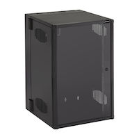 Wallmount Cabinet Enclosure - 19U, 24-in. W x 25-in. D, 19-in. Rackmount, M6 Rails, Locking Plexiglass Front, Double-Hinged, 300-lb. Capacity
